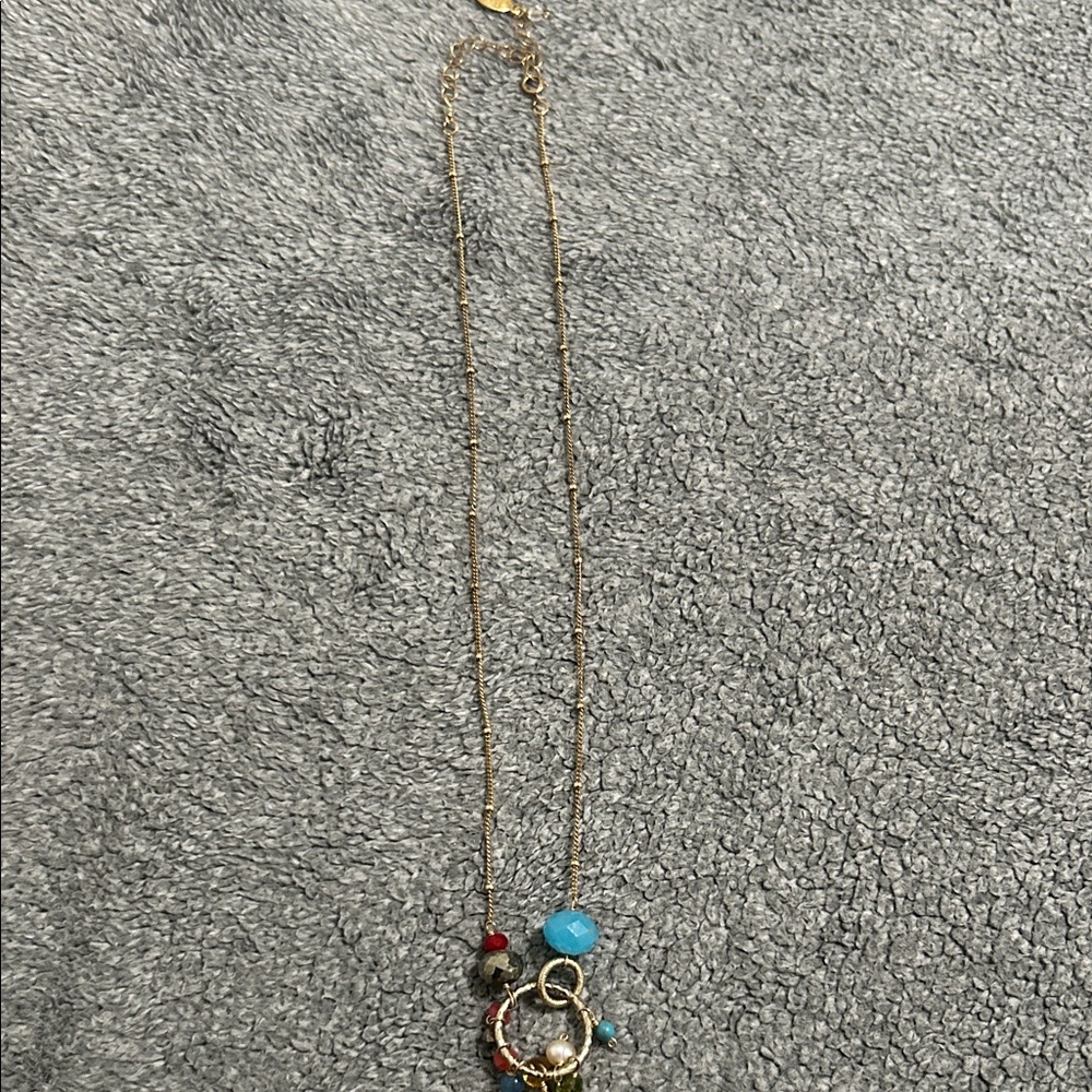 Gold-Tone Necklace with Blue and Red Accent Beads